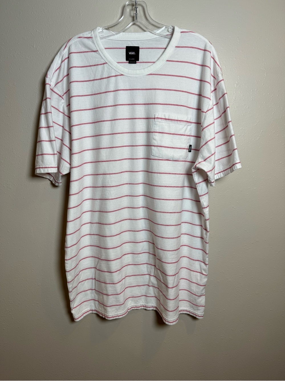 Vans Men’s White Pocket Tee with Pink Stripes XXL